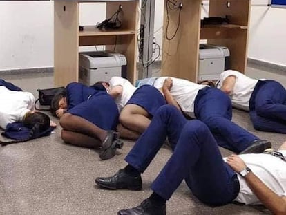 The photo of the sleeping Ryanair crew members shared by the USO union.