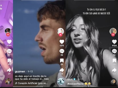 Los artistas emergentes Blanca Vergara, Guzmen y Lu Decker, en vídeos de sus cuentas de TikTok.