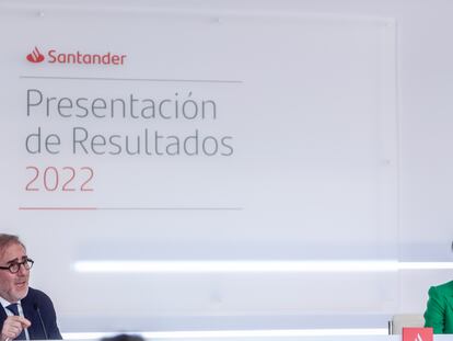 El consejero delegado del Banco Santander, Héctor Grisi, y la presidenta, Ana Botín, en la presentación de los resultados del año 2022, el pasado 2 de febrero.