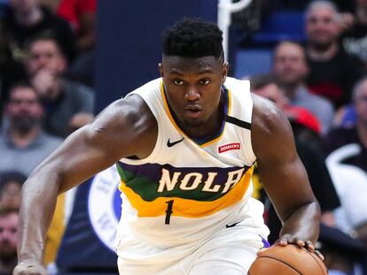 Zion Williamson, durante un partido entre Nueva Orleans y Portland, la pasada temporada.