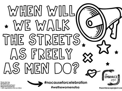 Cartel de denuncia de violencia machista de la campaña sudafricana 'No cause for celebration' (nada que celebrar).