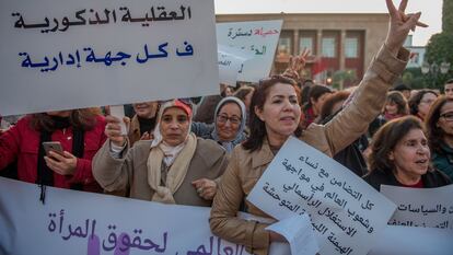 Manifestación con motivo del Día Internacional de la Mujer en Rabat, el ocho de marzo de 2024.