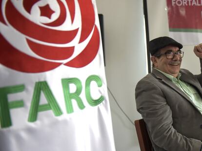 Rodrigo Londoño, 'Timochenko', en un acto político de las FARC en 2018.