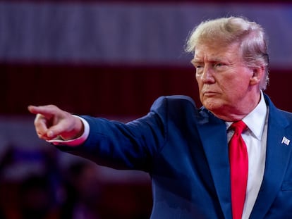 Un imperativo Donald Trump, este sábado en la conferencia conservadora en National Harbor (Maryland).