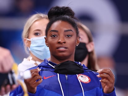 La gimnasta Simone Biles en los Juegos Olímpicos de Tokyo, Japón.