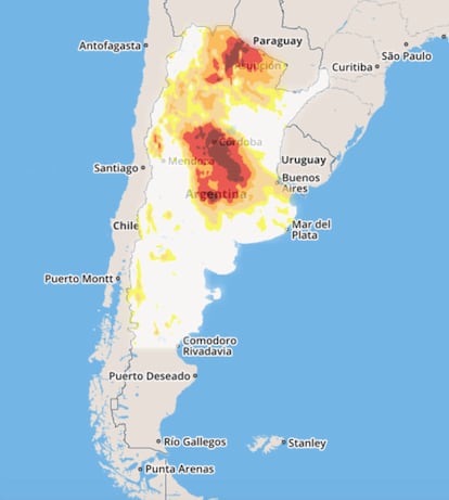 Imagen de la sequía registrada en los últimos seis meses en Argentina.
