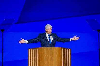 The 42nd President of the United States, Bill Clinton, addresses the third night of the Democratic Convention in Chicago, Wednesday, May 21.