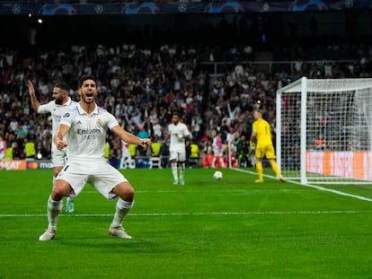 Asensio celebra su gol ante el Celtic, este miércoles en el Bernabéu.