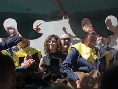 La presidenta de la Comunidad de Madrid, Isabel Díaz Ayuso, durante la reunión de la Asamblea de Tabarnia, este lunes.