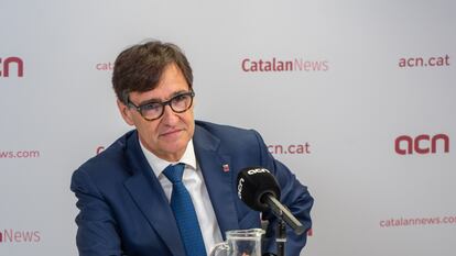 Salvador Illa durante su intervención de este lunes en Barcelona, después de conocer la decisión de Pedro Sánchez.