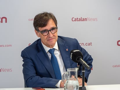 Salvador Illa durante su intervención de este lunes en Barcelona, después de conocer la decisión de Pedro Sánchez.