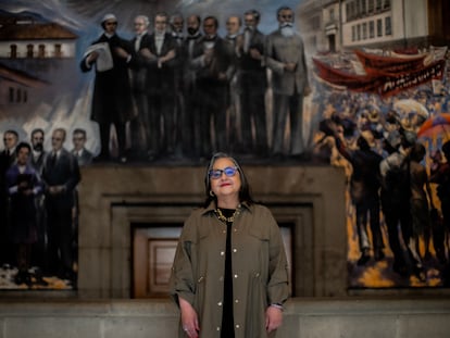 La ministra Norma Piña, frente a los murales de la Suprema Corte, en Ciudad de México, el día 28 de junio de 2024.