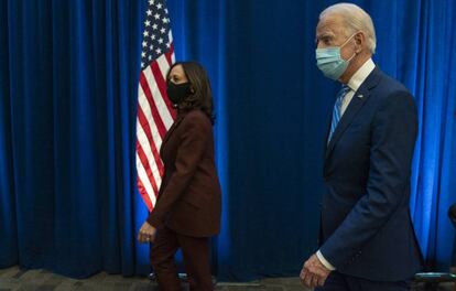 Kamala Harris y Joe Biden, el miércoles en Wilmington (Delaware). 