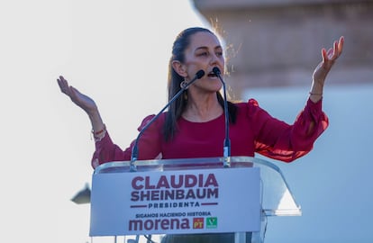 Claudia Sheinbaum encabezó un mitin en el Arco de la Calzada, en León, Guanajuato, el 5 de marzo.