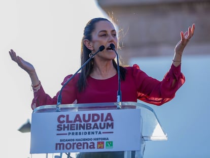 Claudia Sheinbaum encabezó un mitin en el Arco de la Calzada, en León, Guanajuato, el 5 de marzo.