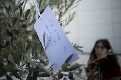 Uno de los mensajes en la obra 'Wish Tree For Peace', de Yoko Ono, en el C3A de Córdoba.