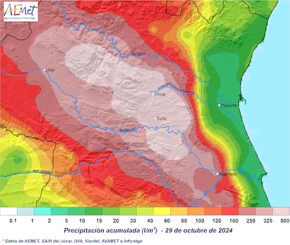 Precipitación acumulada en la zona cero de la tragedia del 29 de octubre de 2024.