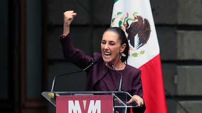 La primera presidenta de México, Claudia Sheinbaum, en un acto, en la Secretaria de Educación Pública de Ciudad de México (México). 