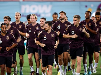 La selección de Alemania, durante un entrenamiento en Doha, este viernes.