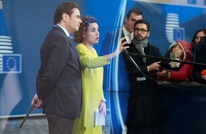 Dolors Montserrat, el lunes en Bruselas, poco antes de la reunión de la UE que descartó a Barcelona como sede de la EMA.