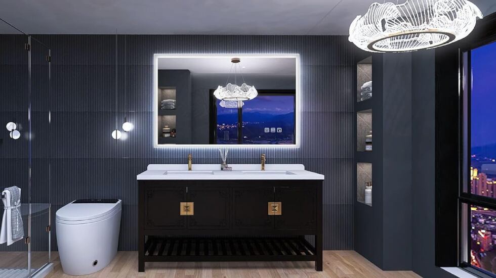 Espejo de baño inteligente con luz regulable.