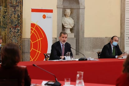 Felipe VI, durante la reunión anual del Consejo Científico del Real Instituto Elcano, el pasado 23 de noviembre en el Palacio de El Pardo.