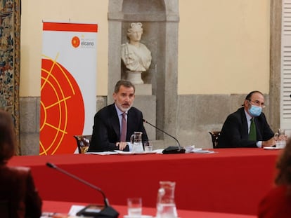 Felipe VI, durante la reunión anual del Consejo Científico del Real Instituto Elcano, el pasado 23 de noviembre en el Palacio de El Pardo.