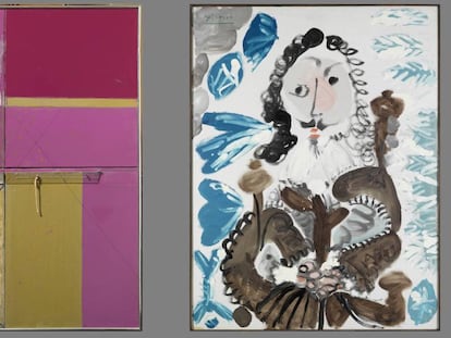 &#039;Opus 2/68&#039;, de &Agrave;ngel Jov&eacute; (1968), y &#039;Mousquetaire assis&#039;, de Picasso (1967), dos de las obras de la colecci&oacute;n Bassat expuestas en la Tecla Sala.
 