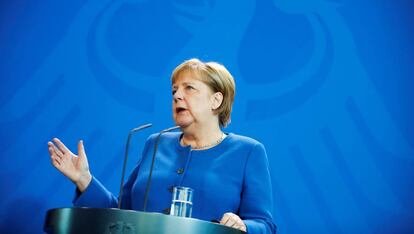 German Chancellor Angela Merkel speaks during a joint conference with Kazakhstan President Kassym-Jomart Tokayev (not pictured) at the Chancellery in Berlin, Germany, December 5, 2019. REUTERS/Hannibal Hanschke