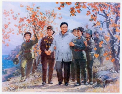 Imagen de la propaganda oficial de Corea del Norte que mitifica a Kim Jong-il.