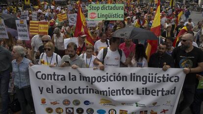 Manifestació en defensa del castellà, aquest diumenge a Barcelona.