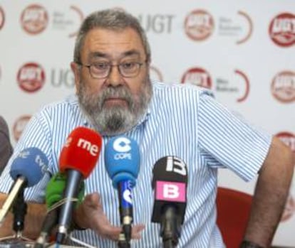 El secretario general de UGT, Cndido Mndez, durante la rueda de prensa en Palma.