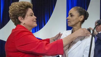 Dilma e Marina no debate desta segunda.
