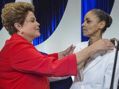 Dilma e Marina no debate desta segunda.