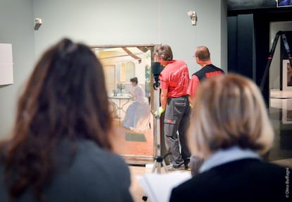 Procés d'instal·lació d''Interior a l'aire lliure', de Ramon Casas, pintada el 1892, pertanyent a la Col·lecció Carmen Thyssen-Bornemisza.