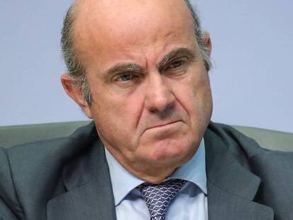 El vicepresidente del Banco Central Europeo (BCE), Luis de Guindos, durante una rueda de prensa tras la reunión de política monetaria del Consejo de Gobierno del BCE.