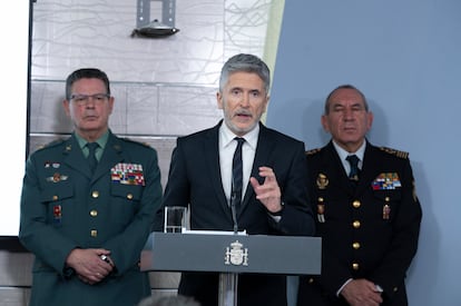 Interior Minister Fernando Grande-Marlaska announces the border closure on Monday.