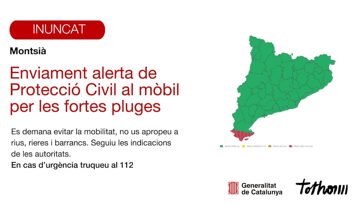 Protección Civil envía una alerta en la comarca del Montsià por riesgo de lluvias torrenciales