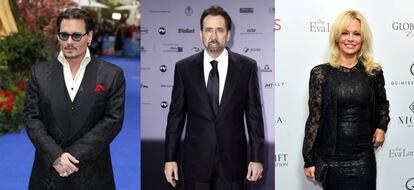 De izquierda a derecha, los actores Johnny Depp, Nicolas Cage y Pamela Anderson.