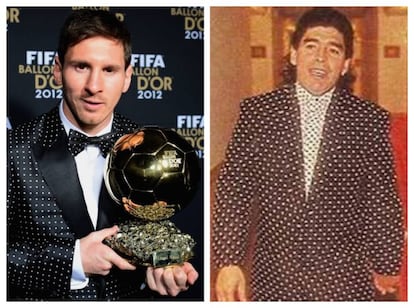 <p><strong>Cuándo.</strong> Messi, en la ceremonia de entrega del Balón de Oro de 2013. Maradona, en 1995.</p> <p><strong>Por qué.</strong> Porque un 'look' con historia y con significado puntúa doble. Y aunque el esmoquin de topitos de Dolce & Gabbana que Messi llevó al Balón de Oro suscitó en un principio algo de escepticismo, las dudas se esfumaron cuando alguien señaló que posiblemente era un guiño hacia su compatriota Maradona, que había lucido un diseño de inspiración similar en los noventa. En ese momento, los críticos callaron y el carácter emotivo del homenaje sirvió para demostrar que un traje, a veces, es mucho más que un traje.</p>