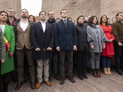 Acto celebrado en febrero por la unidad de España y por la convocatoria de elecciones generales, en la Plaza de Colón (Madrid).