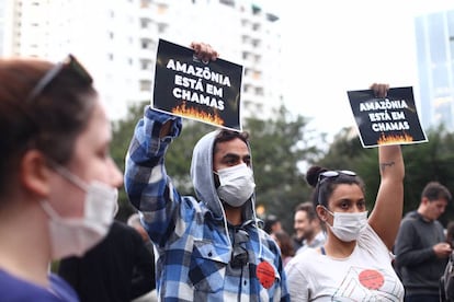 Manifestação contra as queimadas na Amazônia realizada em São Paulo em agosto de 2019.