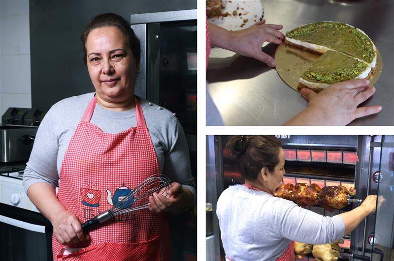 Farina Najaf en Cocina Farina, el negocio que regenta en Torrejón de Ardoz (Madrid), donde vende pollos asados y dulces árabes.