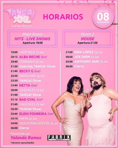 Horarios de Tanga XXL.