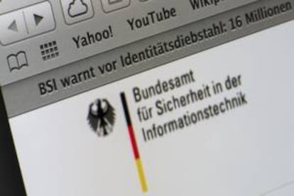 Imagen de la página web del departamento alemán de Seguridad y Tecnología de la Información (BSI), que alertaba ayer a los usuarios de internet del posible robo deidentidades y datos de acceso a correos electrónicos en Alemania.