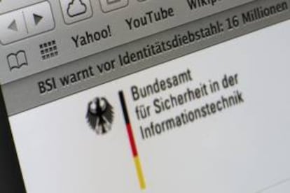 Imagen de la pgina web del departamento alemn de Seguridad y Tecnologa de la Informacin (BSI), que alertaba ayer a los usuarios de internet del posible robo deidentidades y datos de acceso a correos electrnicos en Alemania.