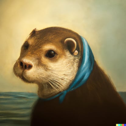 Una nutria, al estilo de este mismo cuadro de Vermeer, una imagen generada por DALL·E 2. 