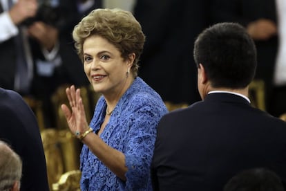 La presidenta de Brasil, Dilma Rousseff, a su llegada al acto de toma de posesión de Mauricio Macri en la Casa Rosada. 