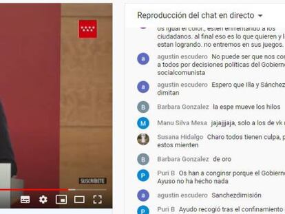 Captura del directo de YouTube donde aparecen los mensajes que habían sido supuestamente borrados.