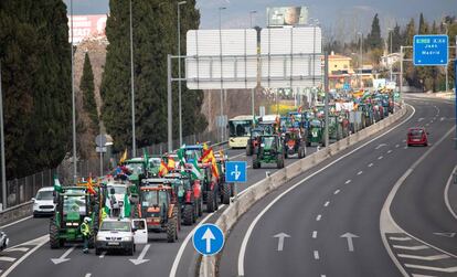 Tractors approaching Granada during a recent protest by farmers.